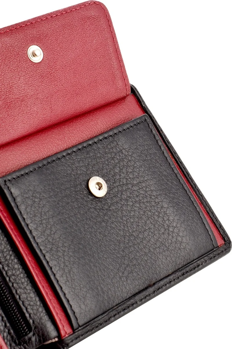 Mimodish 2903 Leather Coin Eyed Zipper Horizontal Black Claret Red Luxury Men's Wallet