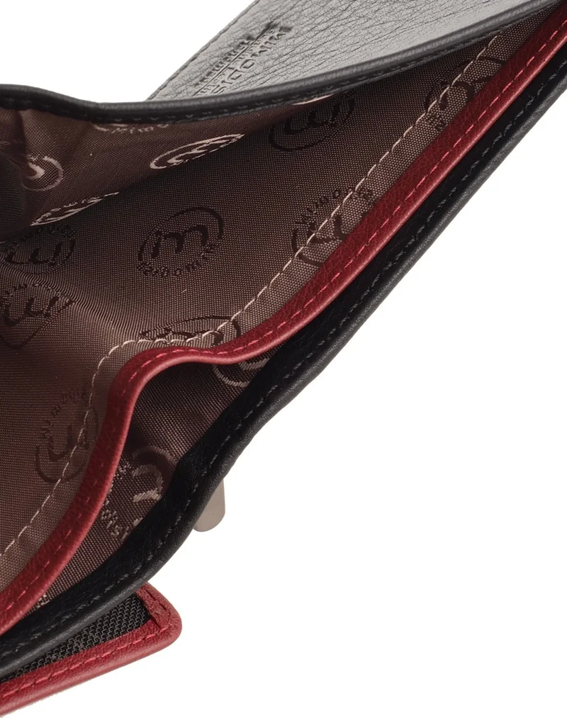 Mimodish 2903 Leather Coin Eyed Zipper Horizontal Black Claret Red Luxury Men's Wallet