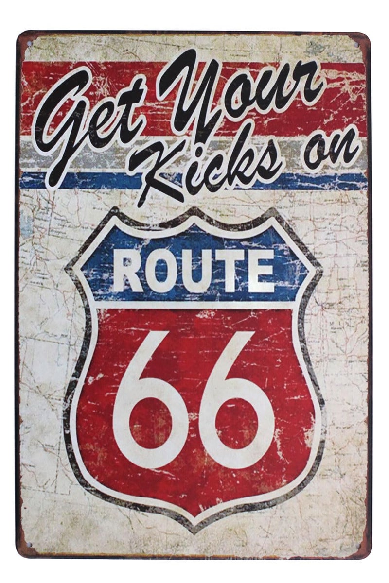 Strosportsandtech USA Route 66 Get Your Kicks Car Gas Metal Tin Sign Bar Cafe Diner Garage Wall Decor Metal Art Plaque Retro Vintage
