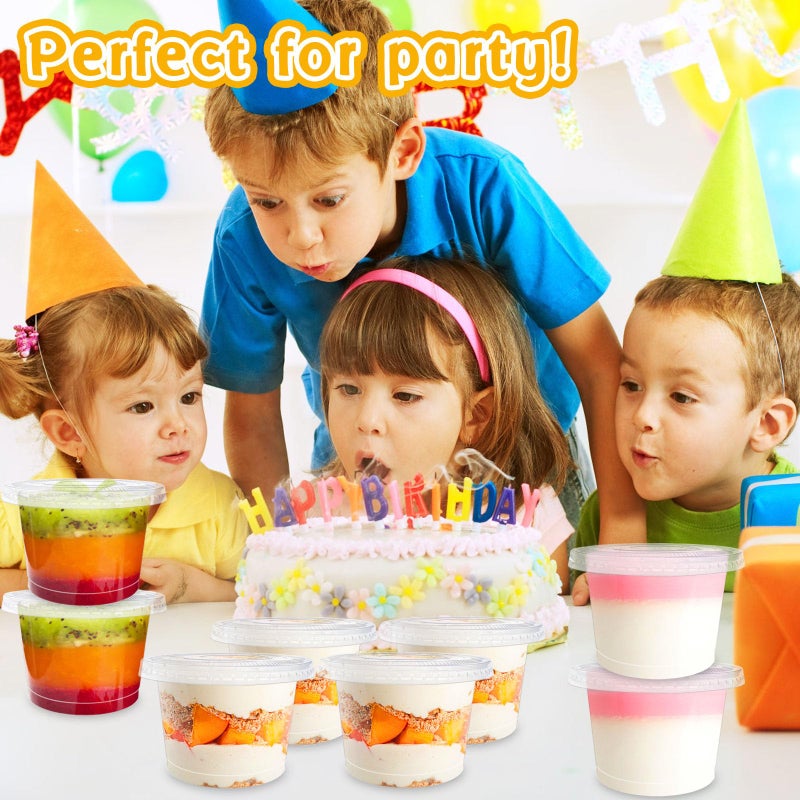 Alaeseje 100 Pack 8oz Plastic Cups with Flat Lids(Hole in the Lid),Disposable Clear Cups,Clear Crystal Dessert Cups for Parfait,Fruit,Snacks,Yogurt,Jelly,Ice Cream,Cold Drinks - Image 3