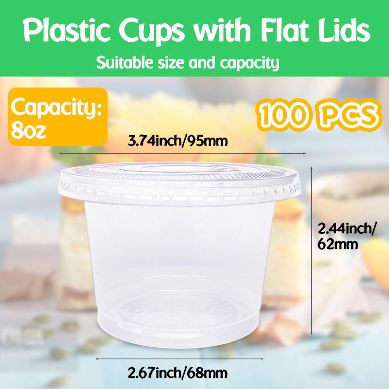 Alaeseje 100 Pack 8oz Plastic Cups with Flat Lids(Hole in the Lid),Disposable Clear Cups,Clear Crystal Dessert Cups for Parfait,Fruit,Snacks,Yogurt,Jelly,Ice Cream,Cold Drinks - Image 2