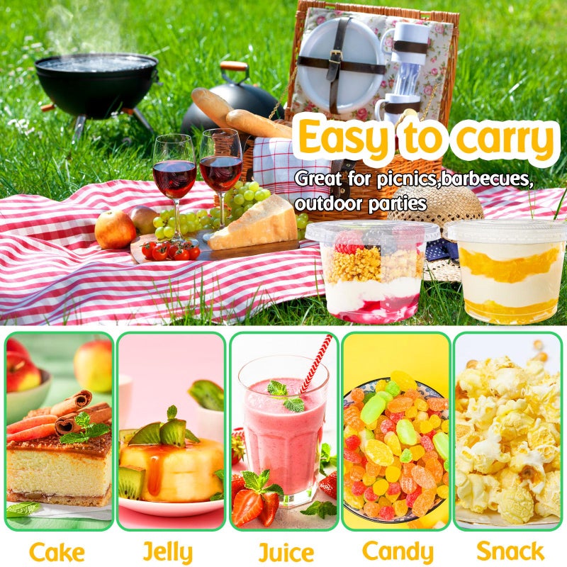 Alaeseje 100 Pack 8oz Plastic Cups with Flat Lids(Hole in the Lid),Disposable Clear Cups,Clear Crystal Dessert Cups for Parfait,Fruit,Snacks,Yogurt,Jelly,Ice Cream,Cold Drinks - Image 5