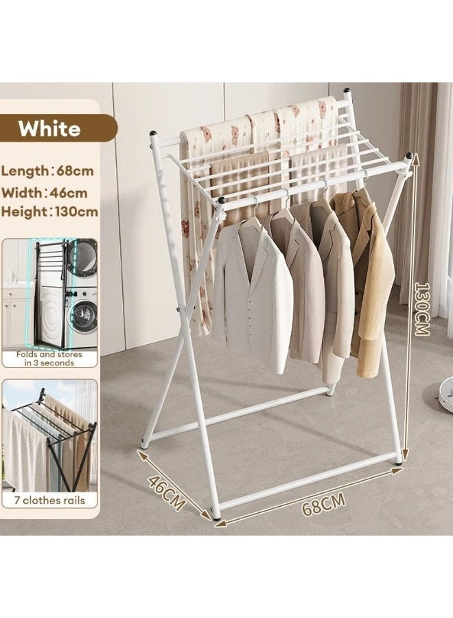 Foldable Clothes Drying Rack 68 × 46 × 130 cm – Heavy Duty Metal Laundry Drying Stand with 7 Drying Rails & Hanging Rail, Space Saving Indoor & Outdoor Clothes Airer for Shirts, Towels, Blankets, Dresses and Daily Laundry - Multicolor - Image 5