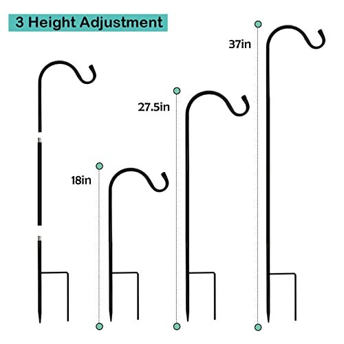 MIXXIDEA 4/8PK Heavy Duty Garden Shepherds Hooks for Outdoor, Premium Metal Shepherds Hooks, Height Adjustable Bird Feeder Hanger, Hanging Basket Hooks 37” Inch Tall Hanging Plant Hooks (4PK) - Image 2