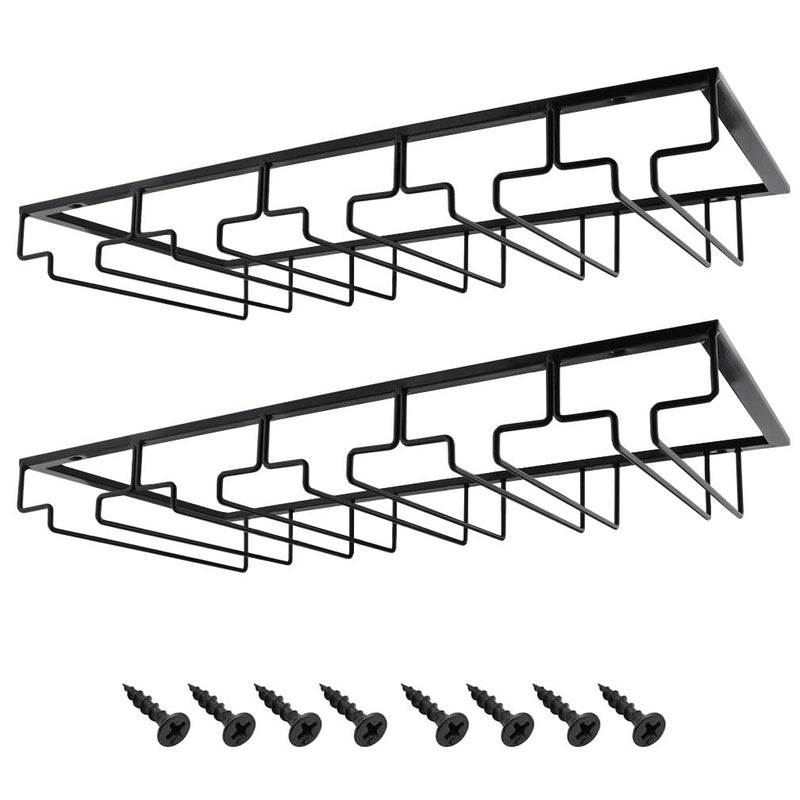 MOCOUM Wine Glasses Rack Under Cabinet Stemware RackWine Glass Hanger Rack Wire Wine Glass Holder Storage Hanger for Cabinet Kitchen Bar Black 5 Rows 2 Pack - Image 2