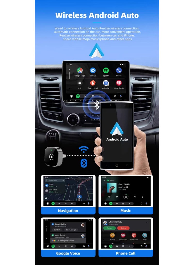 محول لاسلكي 2 في 1 CarPlay وAndroid Auto، دونجل CarPlay سهل التوصيل والتشغيل يحول السلكي إلى لاسلكي، اتصال تلقائي سريع، بدون تأخير، تصميم مضغوط لأجهزة iPhone وAndroid مع منفذ USB/USB-C (أسود) - Image 3