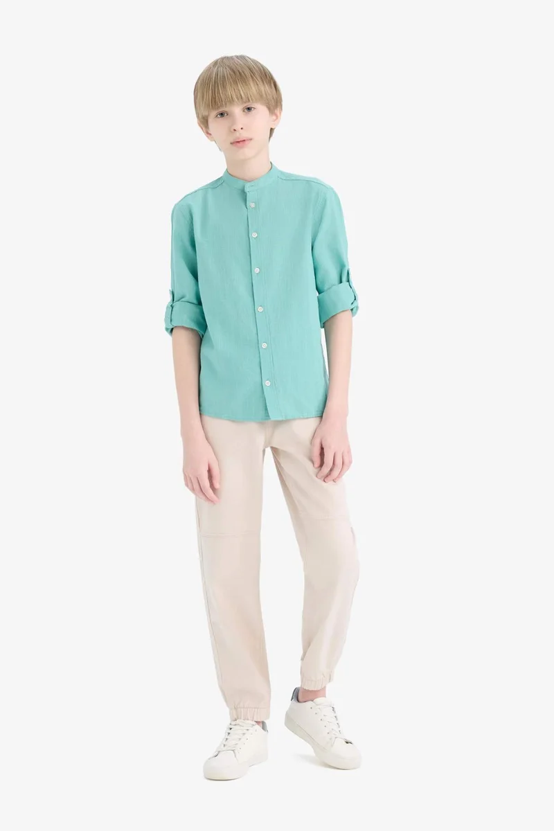 DeFacto Boy Regular Fit Stand-up Collar Linen Look Shirt