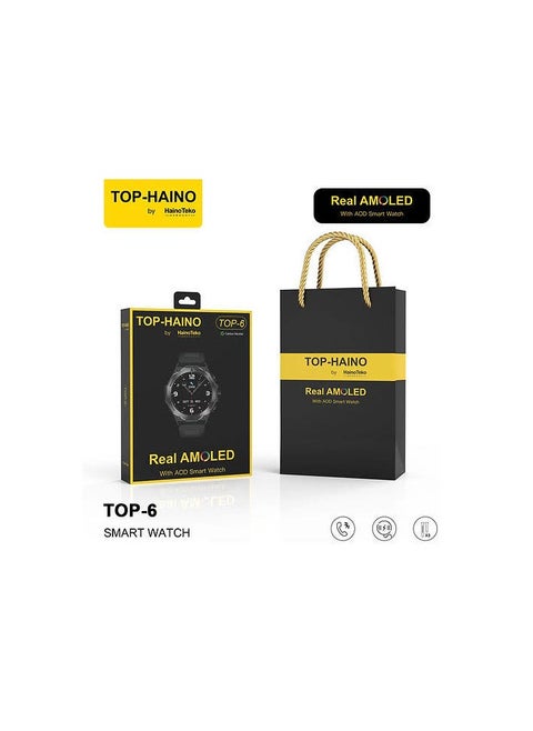 Haino Teko Top-6 Smart Watch with stylish and modern design suitable for any occasion High quality materials ensure durability and elegance Color Black Water resistant Heart rate monitoring and blood oxygen measurement