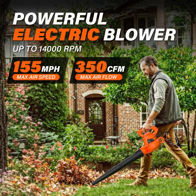 MAXLANDER Leaf Blower Corded, 7-AMP 350CFM/155MPH Electric Leaf Blower, Lightweight Handheld Small Leaf Blowers for Lawn Care - Image 2