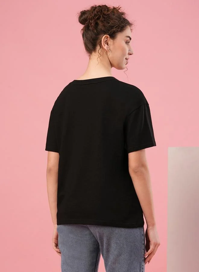 globus Slogan Print Round Neck Cotton T-Shirt