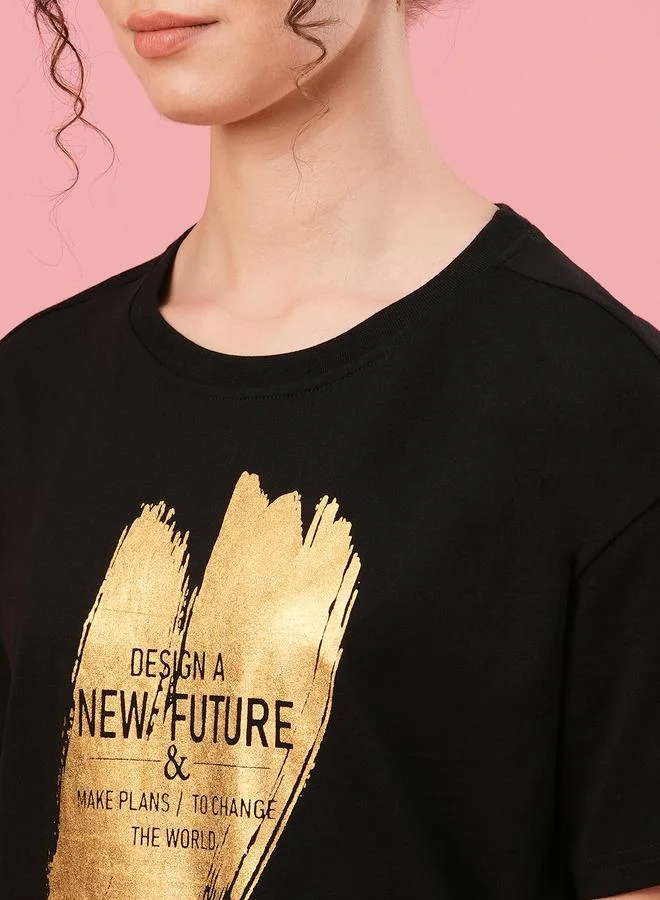 globus Slogan Print Round Neck Cotton T-Shirt