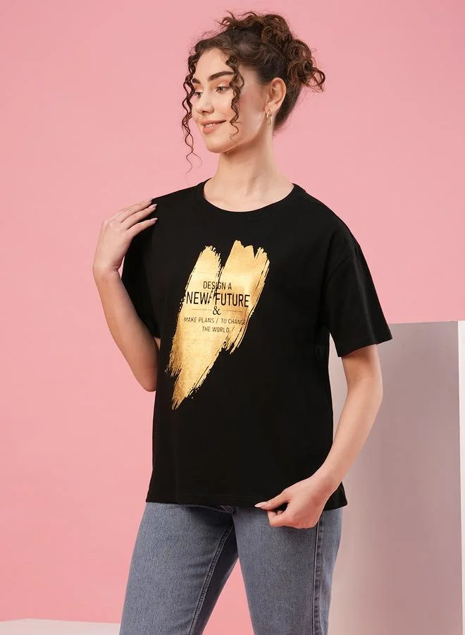 globus Slogan Print Round Neck Cotton T-Shirt