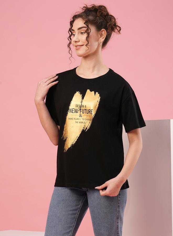 globus Slogan Print Round Neck Cotton T-Shirt - Image 2