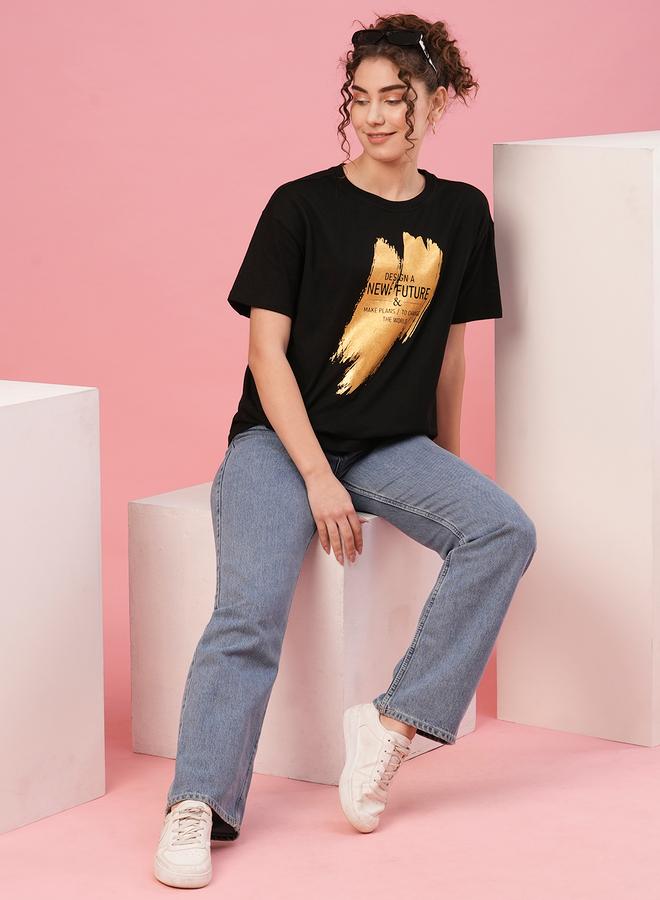 globus Slogan Print Round Neck Cotton T-Shirt - Image 5