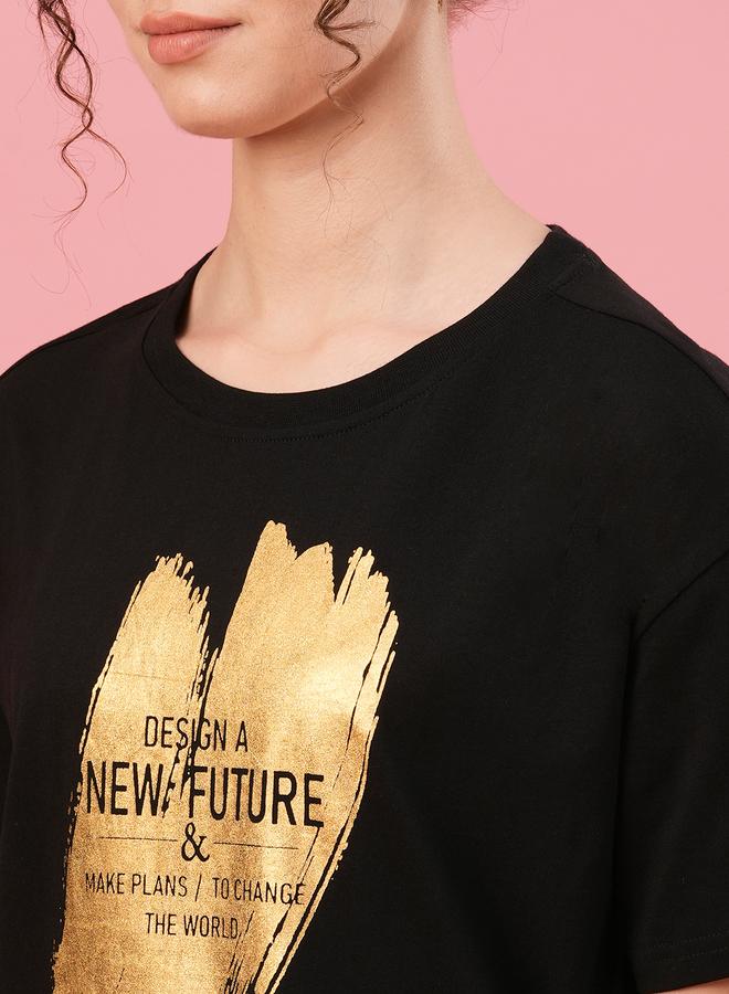 globus Slogan Print Round Neck Cotton T-Shirt - Image 4