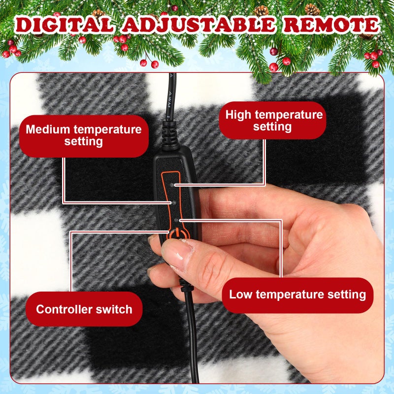 Tuanse 2 Pcs USB Heated Blanket 25"x35" Small Portable 5v 3 Setting Electric Blanket with Timer and Temperature Controller Winter Wearable Recharge Throw for Travel Home(Single Black and White Plaid) - Image 5