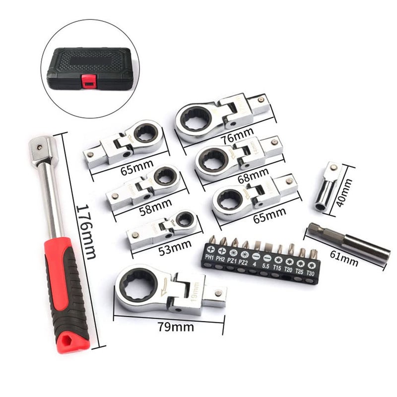 LSLANSOON 27 Pcs Flex Head Ratchet Wrench Set, 6mm-20mm Changeable Torx Ratchet Wrench Heads with Screwdriver Bits Multi Tool Set with Case - Image 3