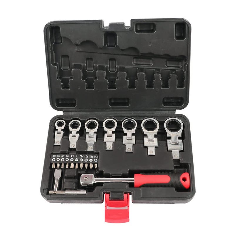 LSLANSOON 27 Pcs Flex Head Ratchet Wrench Set, 6mm-20mm Changeable Torx Ratchet Wrench Heads with Screwdriver Bits Multi Tool Set with Case - Image 1