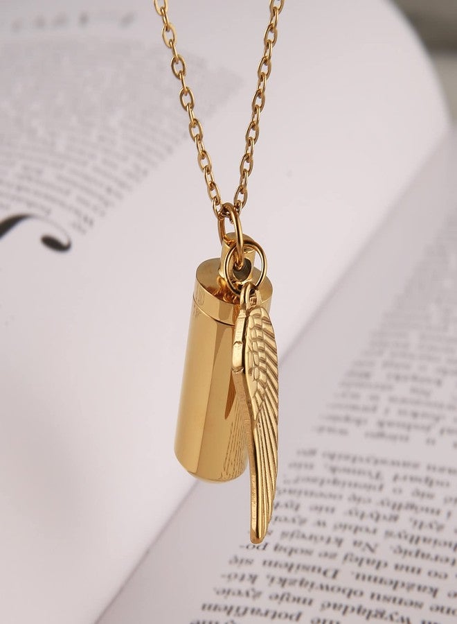 STWTR Stainless Steel Cylindrical Souvenir Capsule Pill Pendant Necklace, Cremated Ashes Pill Container Necklace (Gold-A) - Image 5