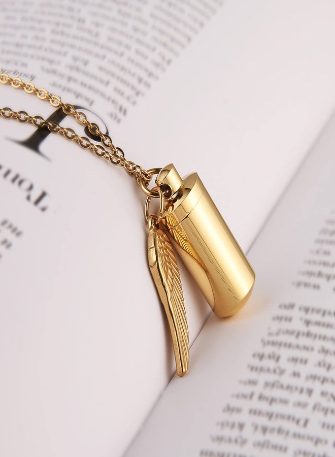 STWTR Stainless Steel Cylindrical Souvenir Capsule Pill Pendant Necklace, Cremated Ashes Pill Container Necklace (Gold-A) - Image 3