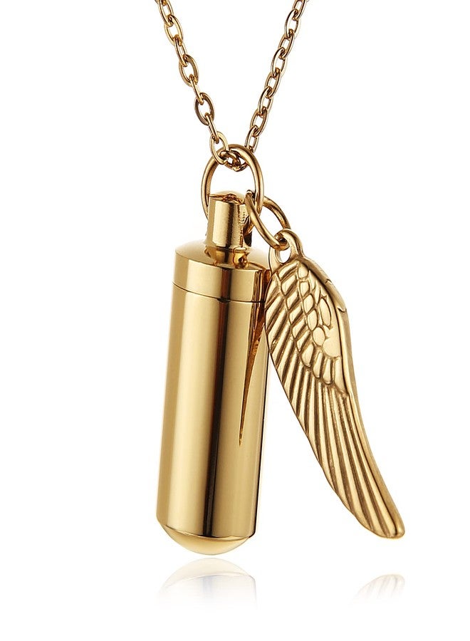 STWTR Stainless Steel Cylindrical Souvenir Capsule Pill Pendant Necklace, Cremated Ashes Pill Container Necklace (Gold-A) - Image 1