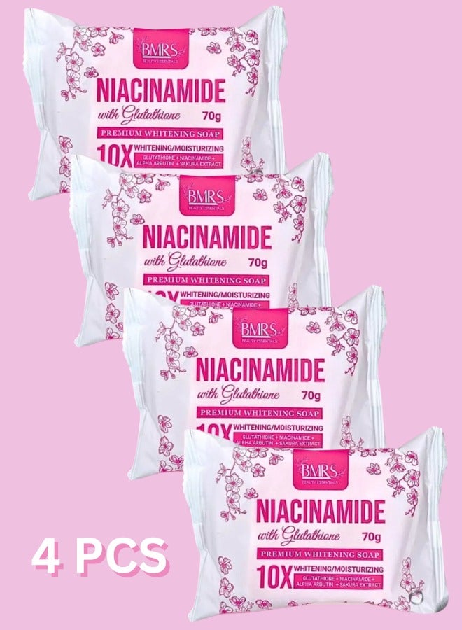 BMRS Niacinamide with Glutathione Soap Pack of 4 Whitening and Brightening Face and Body 70g Each - Image 1
