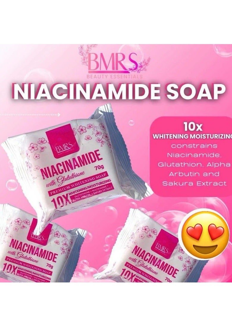 BMRS Niacinamide with Glutathione Soap Pack of 4 Whitening and Brightening Face and Body 70g Each - Image 3