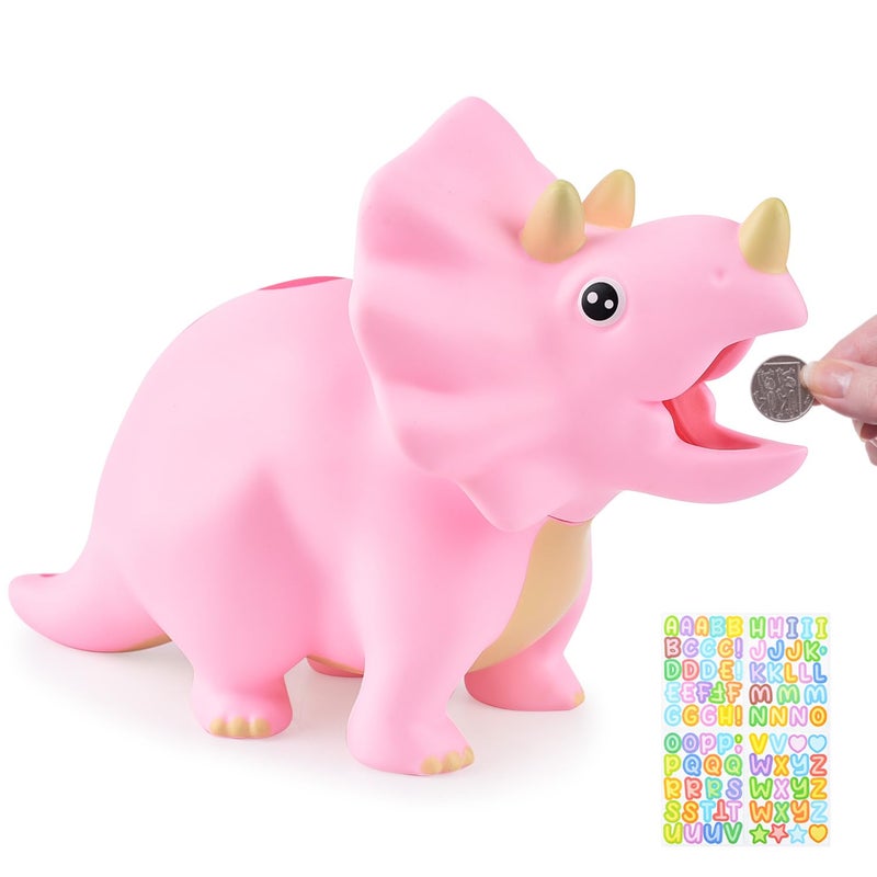 PJDRLLC Dinosaur Toys for Kids  Dinosaur Piggy Bank for Girls Unbreakable Plastic Money Coin Bank Great Gifts for Birthday Easter Christmas Pink