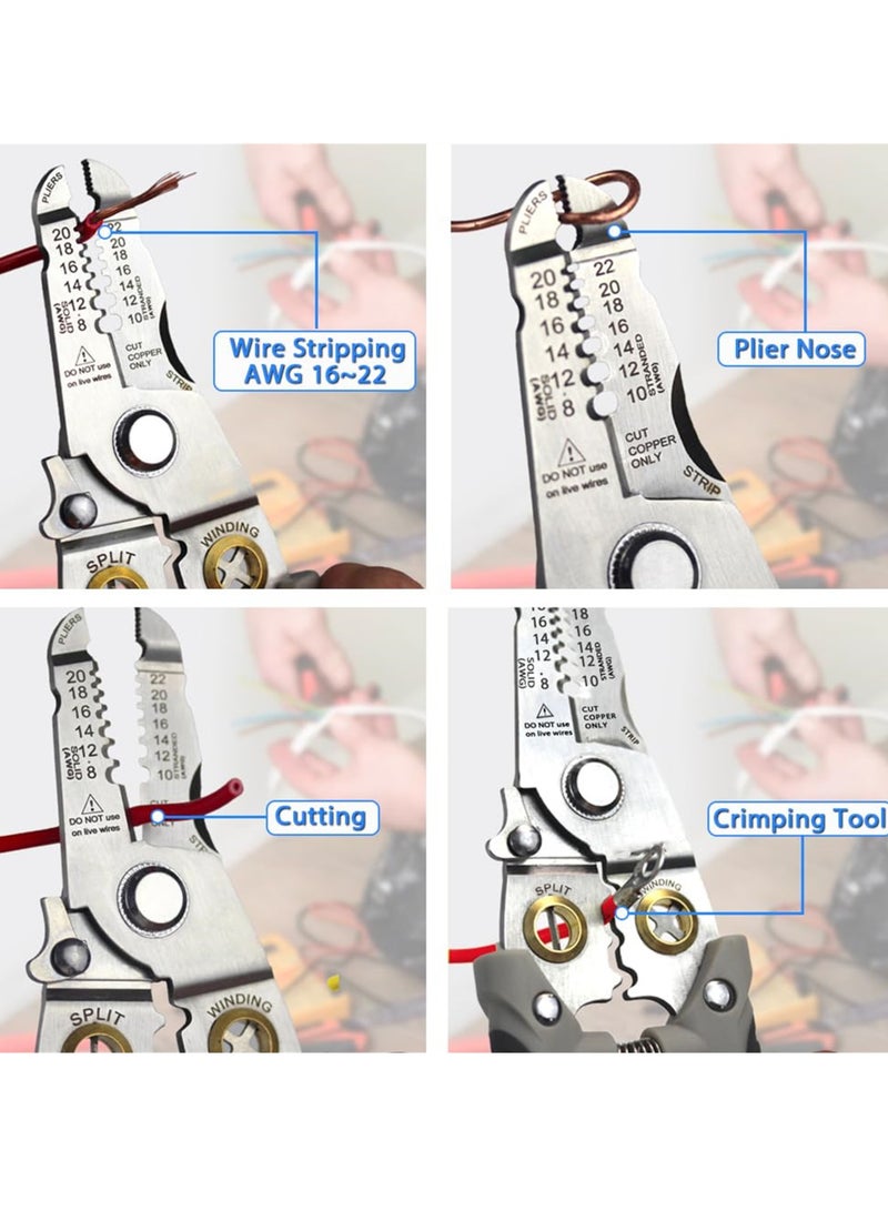 Multifunctional Wire Stripper and Cutter Pliers for 8-22 AWG Wires, Cable Crimper and Splitter, Essential Tool for Electricians and DIY Enthusiasts - Image 4