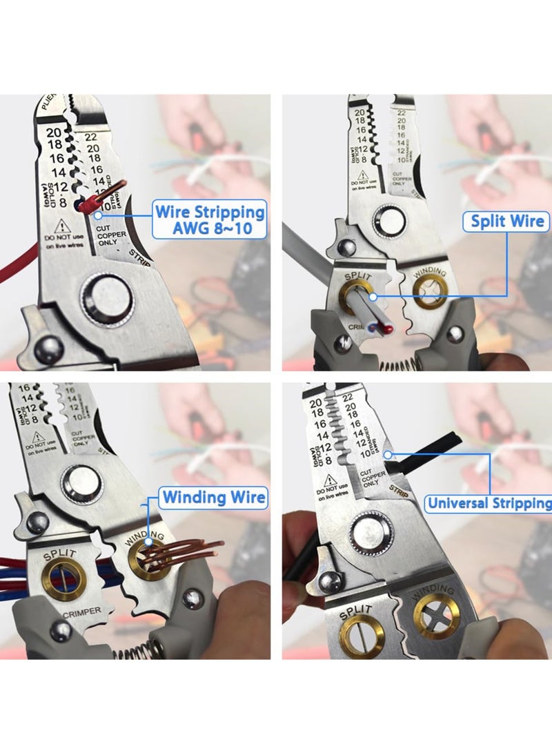Multifunctional Wire Stripper and Cutter Pliers for 8-22 AWG Wires, Cable Crimper and Splitter, Essential Tool for Electricians and DIY Enthusiasts - Image 3