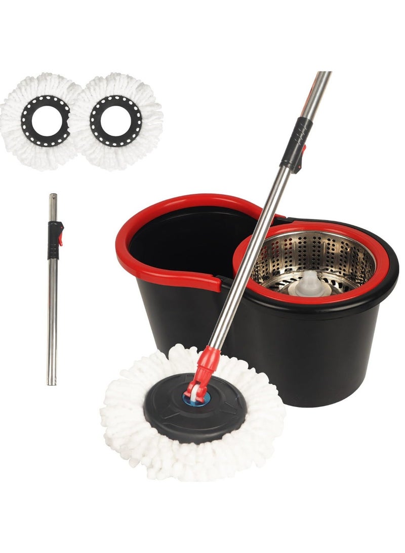 360° Spin Mop and Bucket Set with Stainless Steel Wringer, Adjustable Telescopic Handle, 2 Microfibre Mop Heads, for Home and Kitchen Floor  Cleaning - Image 1