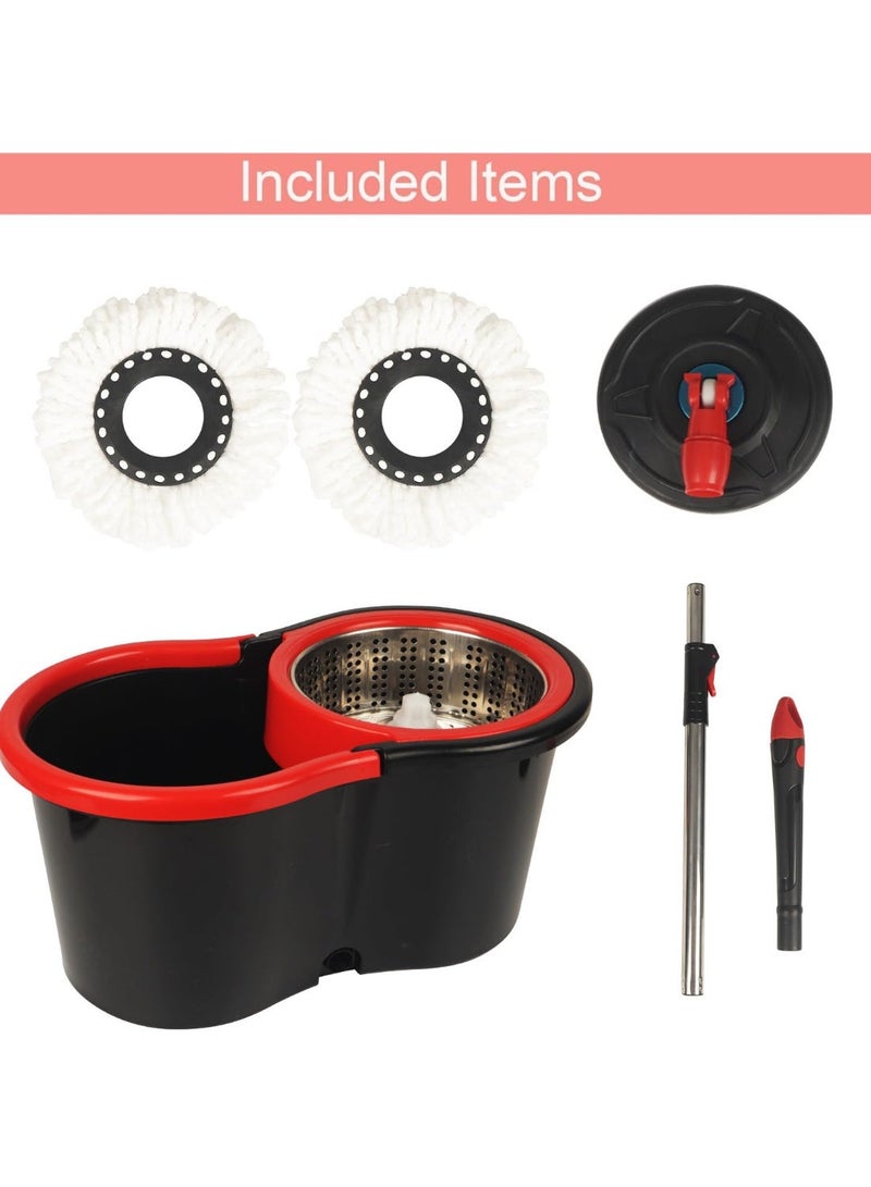 360° Spin Mop and Bucket Set with Stainless Steel Wringer, Adjustable Telescopic Handle, 2 Microfibre Mop Heads, for Home and Kitchen Floor  Cleaning - Image 2