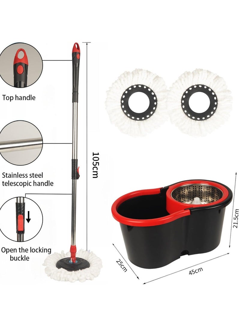 360° Spin Mop and Bucket Set with Stainless Steel Wringer, Adjustable Telescopic Handle, 2 Microfibre Mop Heads, for Home and Kitchen Floor  Cleaning - Image 3