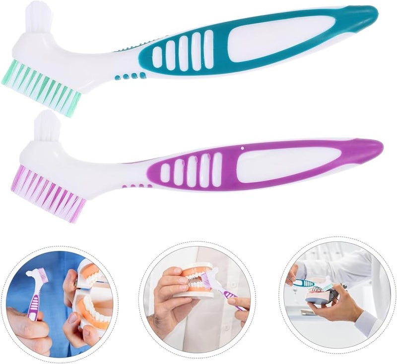 2Pcs Double Sided Denture Brush With Cushion Grip Denture Cleaners Toothbrush - Image 4