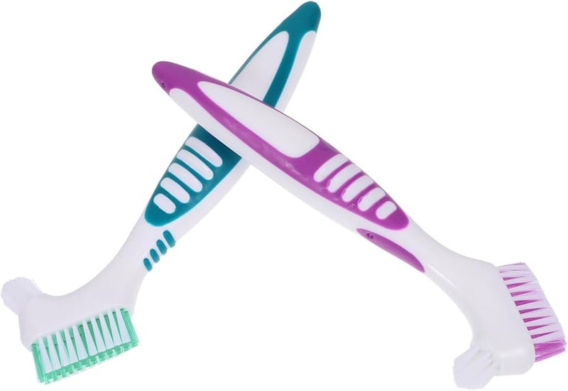 2Pcs Double Sided Denture Brush With Cushion Grip Denture Cleaners Toothbrush - Image 1