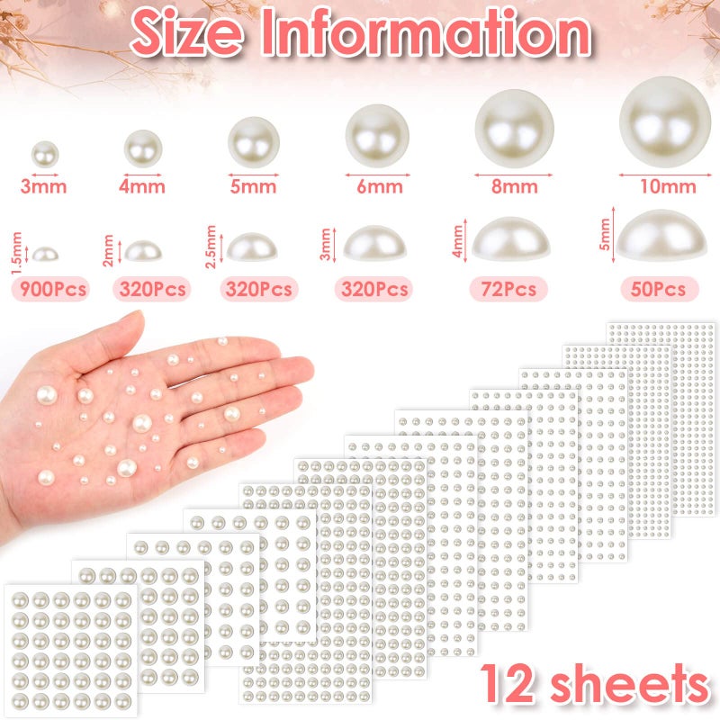 shynek 1980Pcs Self Adhesive Pearl Stickers, Shynek Pearls Sticker Gems for Hair, Face, Makeup, Eye, Nail, Crafts, Assorted Sizes - Image 3