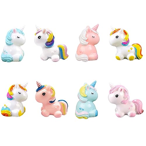 MAOMIA Miniature Unicorn Figurines Statue, Rainbow Unicorn Cake Toppers Decoration Moss Landscape DIY Terrarium Crafts Ornament Home Decor(Pack of 8) - Image 1