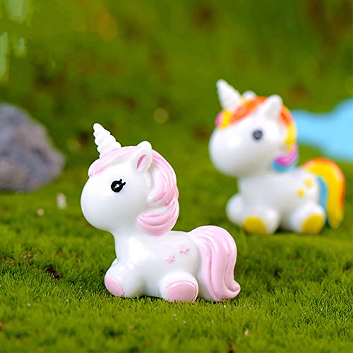 MAOMIA Miniature Unicorn Figurines Statue, Rainbow Unicorn Cake Toppers Decoration Moss Landscape DIY Terrarium Crafts Ornament Home Decor(Pack of 8) - Image 4