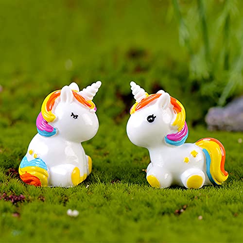 MAOMIA Miniature Unicorn Figurines Statue, Rainbow Unicorn Cake Toppers Decoration Moss Landscape DIY Terrarium Crafts Ornament Home Decor(Pack of 8) - Image 2
