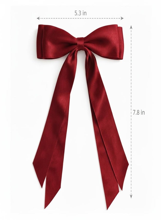 TULOBI Burgundy Hair Bows for Women 3PCS Soft Silky Satin Bow Hair Clips with Metal Clips Long Tail Hair Ribbon Ponytail Holder Wedding Dress Decor Hair Accessories for Girls Teen - Image 5
