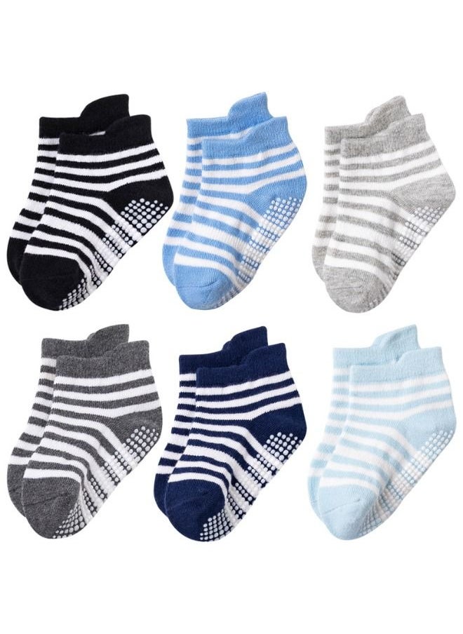 Generic - 6 Pairs Non Slip Baby Socks, Soft Cotton Ankle Socks with Non Skid Soles, Striped Socks for Infants Toddlers Under 1 year old - Image 1