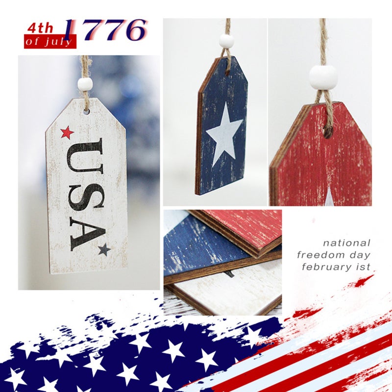 4PCS Patriotic Wood Ornaments 4th of July Wooden Hanging Pedant Set Patriotic Themed Hanging Tags Decoration for Party Home Wall Tree Hanging Decor - Image 2