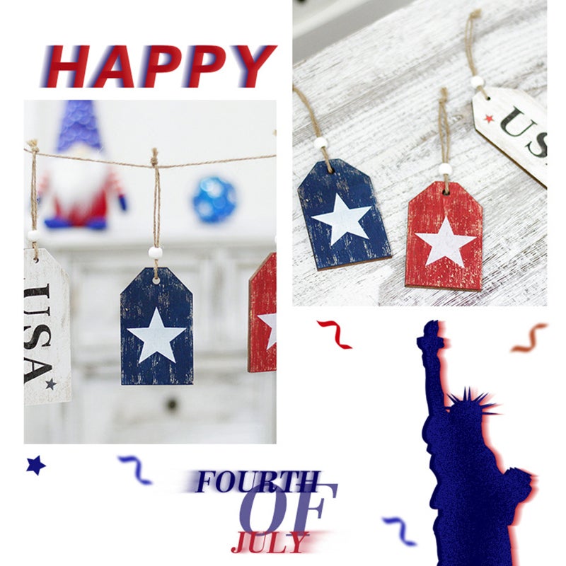 4PCS Patriotic Wood Ornaments 4th of July Wooden Hanging Pedant Set Patriotic Themed Hanging Tags Decoration for Party Home Wall Tree Hanging Decor - Image 5