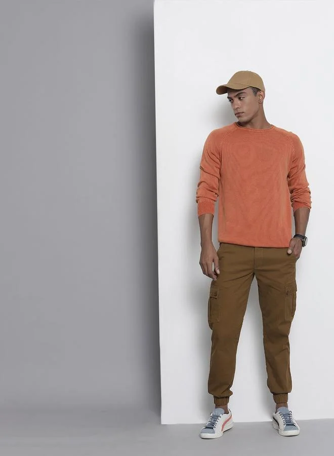 The Indian Garage Co Brown Men Brown Slim Fit Solid Cargo Joggers for Men | Best Price UAE