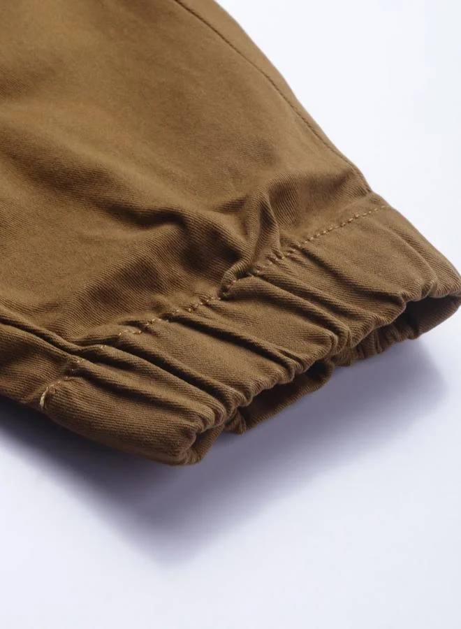 The Indian Garage Co Brown Men Brown Slim Fit Solid Cargo Joggers for Men | Best Price UAE
