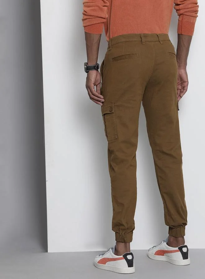 The Indian Garage Co Brown Men Brown Slim Fit Solid Cargo Joggers for Men | Best Price UAE