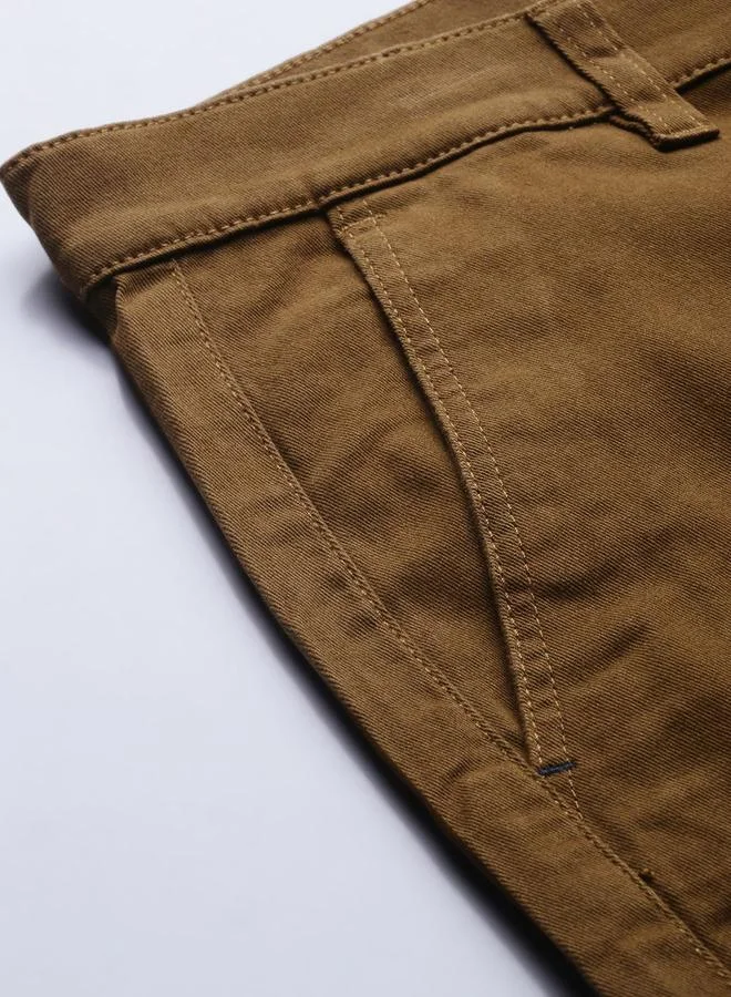 The Indian Garage Co Brown Men Brown Slim Fit Solid Cargo Joggers for Men | Best Price UAE