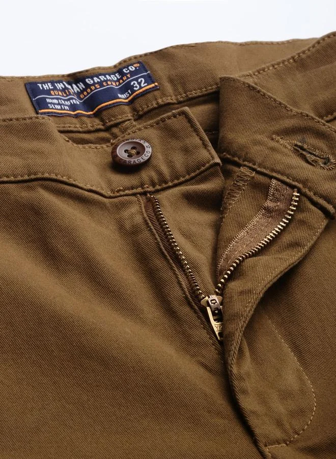 The Indian Garage Co Brown Men Brown Slim Fit Solid Cargo Joggers for Men | Best Price UAE