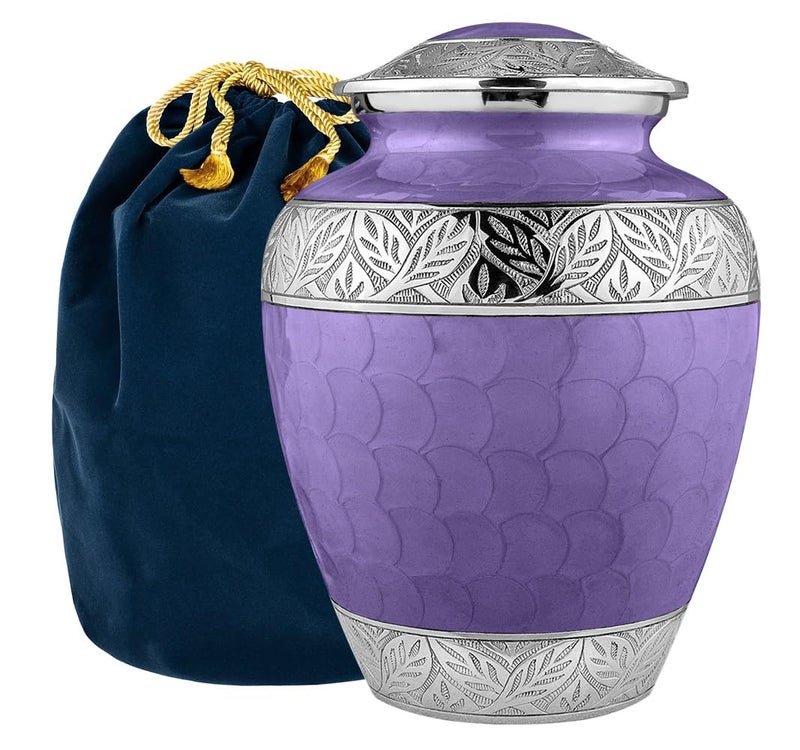 Trupoint Memorials Cremation Urns for Human Ashes Adult Female Decorative Burial Urn for Men and Women Large Purple with Silver Lining