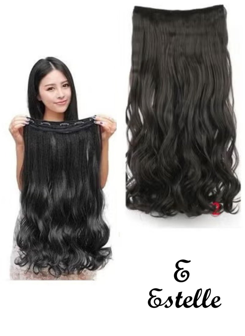 Eestelle Full Head One Piece Long Straight and Body Wave Hair Extension With 5 Clips Suitable for Women and Girls (Color No 2 Body Wave)